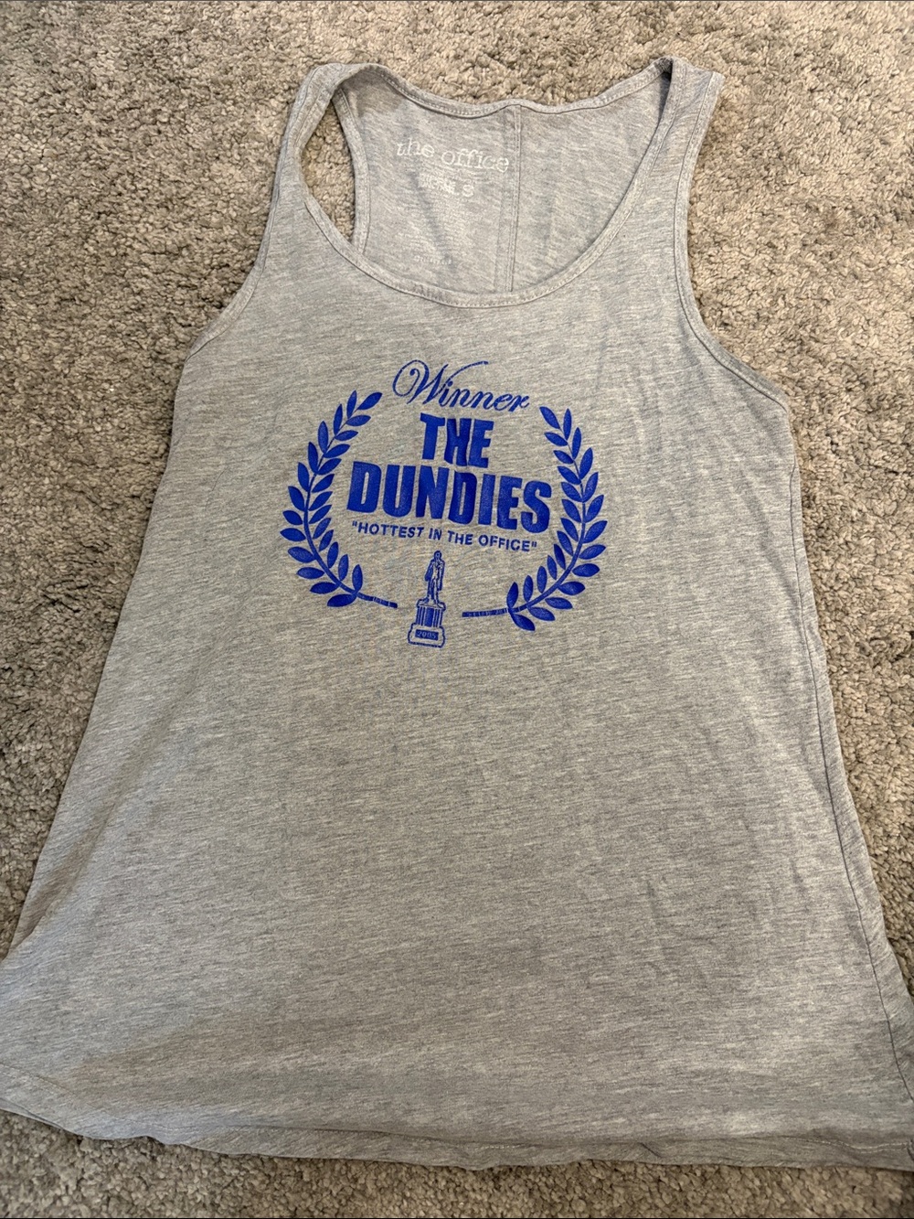 'The Dundies' Grey Racerback Tank with Blue Graphic
